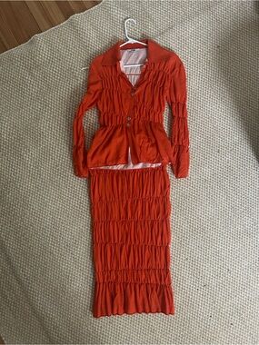 RUS Red Ruched Two-Piece Dress Set